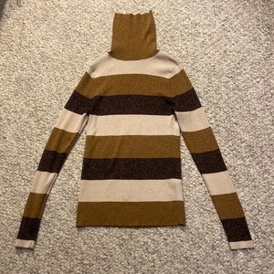 Banana Republic metallic turtleneck sweater brown, gold, cream sparkly Sz M EUC